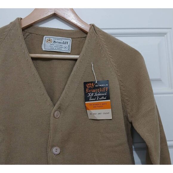 Briarcliff handmade vintage womens small dead stock camel tan cardigan sweater - Picture 3 of 6